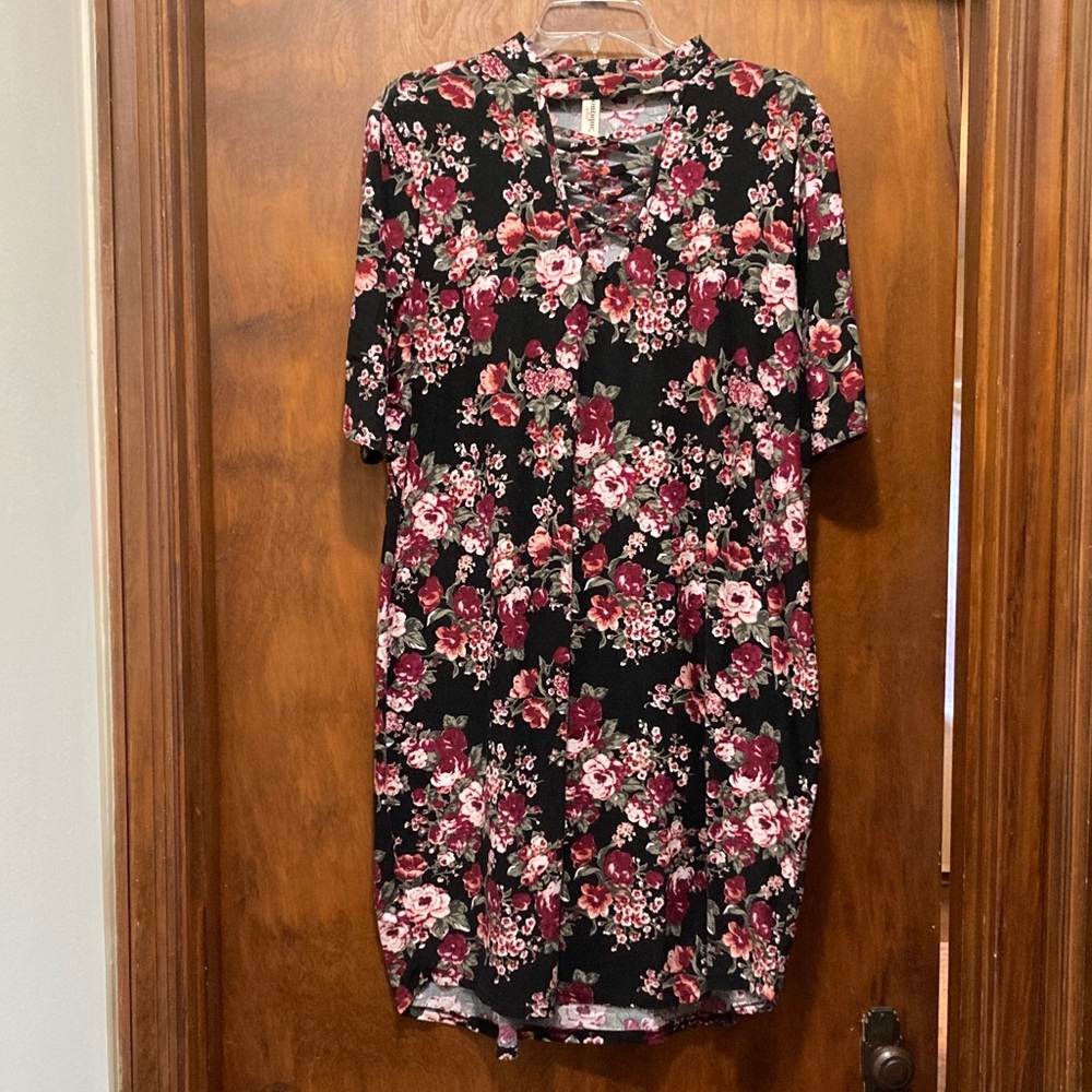 Floral Black and Red Women's Dress